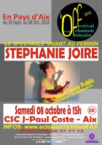 Stephanie Joire. Le samedi 8 octobre 2016 à Aix-en-Provence. Bouches-du-Rhone.  15H00